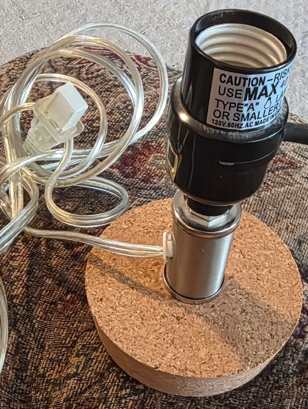 Universal Cork Lamp Insert Socket with Clear Power Cord